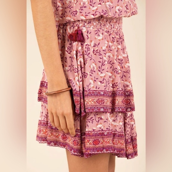 Poupette St. Barth Designer Amora Mini Tassel Dress Boho Floral Pink Cerise Sz S - Picture 7 of 16